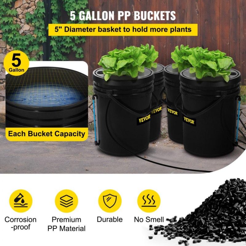 Hydroponics | DWC Hydroponic System, 5 Gallon 4 Buckets, Deep Water Culture Growing Bucket, Hydroponics Grow Kit with Pump, Air Stone and Water Level Device, for Indoor/Outdoor Leafy Vegetables Hydroponics Hydroponics