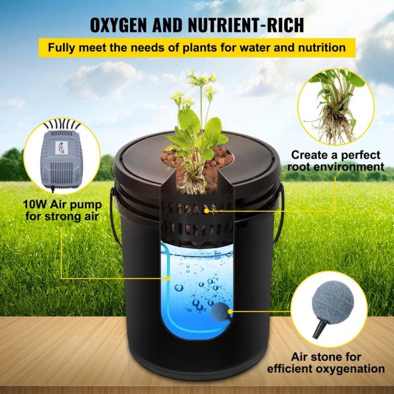 Hydroponics | DWC Hydroponic System, 5 Gallon 4 Buckets, Deep Water Culture Growing Bucket, Hydroponics Grow Kit with Pump, Air Stone and Water Level Device, for Indoor/Outdoor Leafy Vegetables Hydroponics Hydroponics