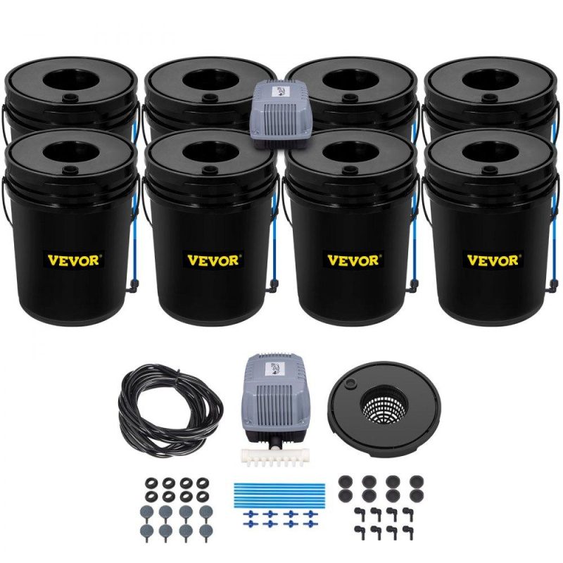 Hydroponics | DWC Hydroponic System, 5 Gallon 8 Buckets, Deep Water Culture Growing Bucket, Hydroponics Grow Kit with Pump, Air Stone and Water Level Device, for Indoor/Outdoor Leafy Vegetables Hydroponics Hydroponics