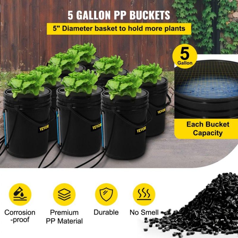 Hydroponics | DWC Hydroponic System, 5 Gallon 8 Buckets, Deep Water Culture Growing Bucket, Hydroponics Grow Kit with Pump, Air Stone and Water Level Device, for Indoor/Outdoor Leafy Vegetables Hydroponics Hydroponics