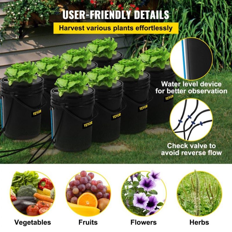 Hydroponics | DWC Hydroponic System, 5 Gallon 8 Buckets, Deep Water Culture Growing Bucket, Hydroponics Grow Kit with Pump, Air Stone and Water Level Device, for Indoor/Outdoor Leafy Vegetables Hydroponics Hydroponics