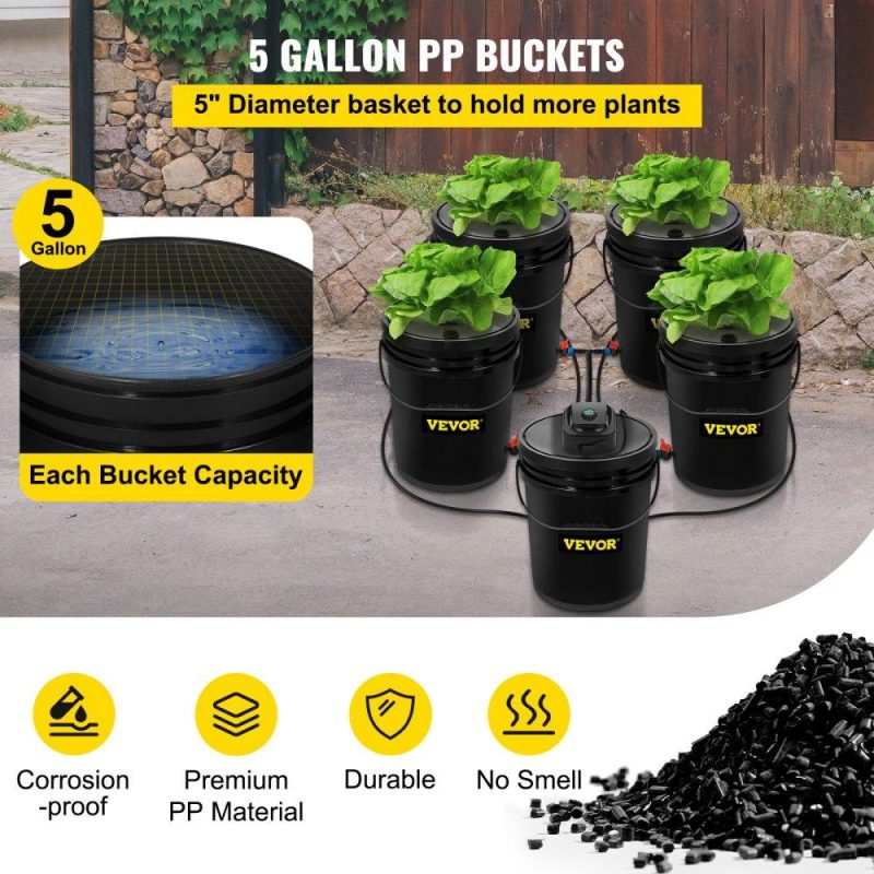 Hydroponics | Hydroponics Deep Water Culture DWC Hydroponic System 5 Gallon 5 Buckets Hydroponics Hydroponics