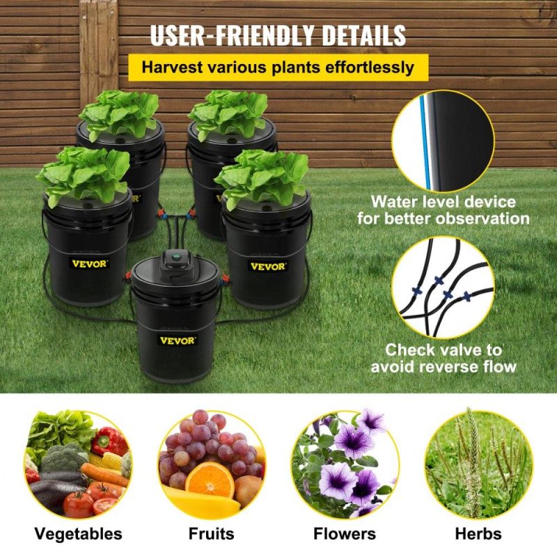 Hydroponics | Hydroponics Deep Water Culture DWC Hydroponic System 5 Gallon 5 Buckets Hydroponics Hydroponics