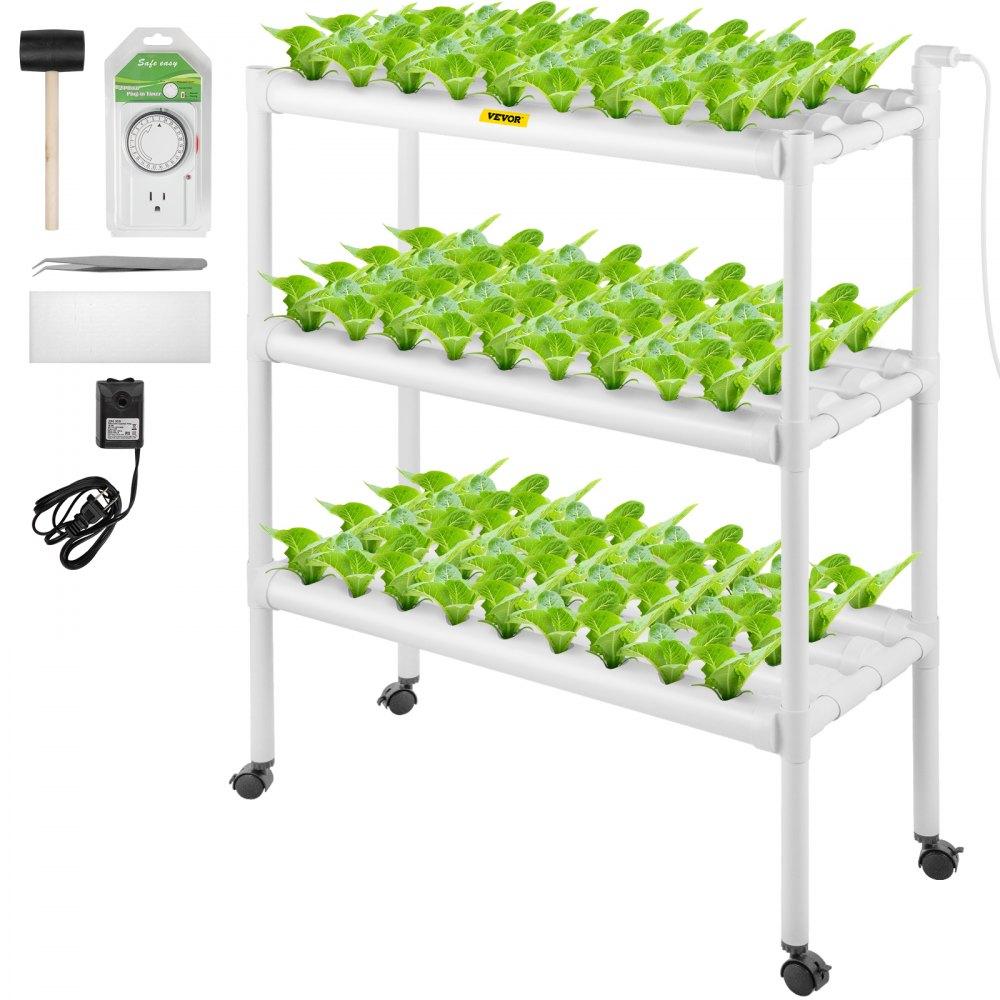 Hydroponics | Hydroponics Growing System, 108 Sites 12 Food-Grade PVC-U Pipes, 3 Layers Indoor Planting Kit with Water Pump, Timer, Nest Basket, Sponge, for Fruits, Vegetables, Herbs, White Hydroponics Hydroponics