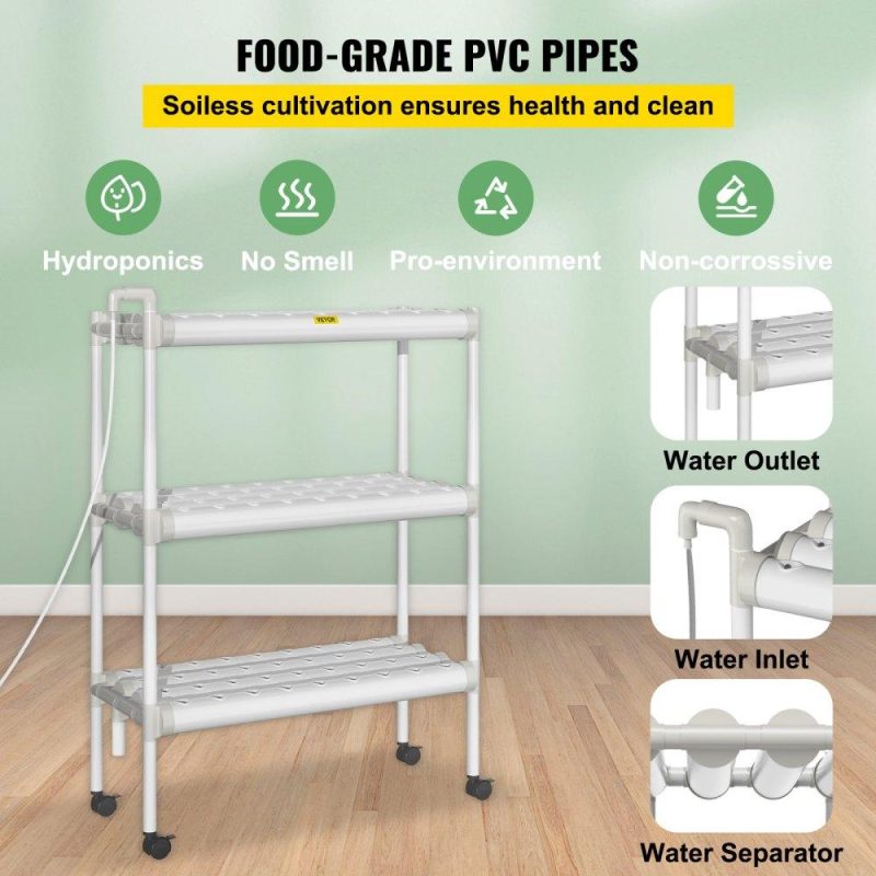 Hydroponics | Hydroponics Growing System, 108 Sites 12 Food-Grade PVC-U Pipes, 3 Layers Indoor Planting Kit with Water Pump, Timer, Nest Basket, Sponge, for Fruits, Vegetables, Herbs, White Hydroponics Hydroponics