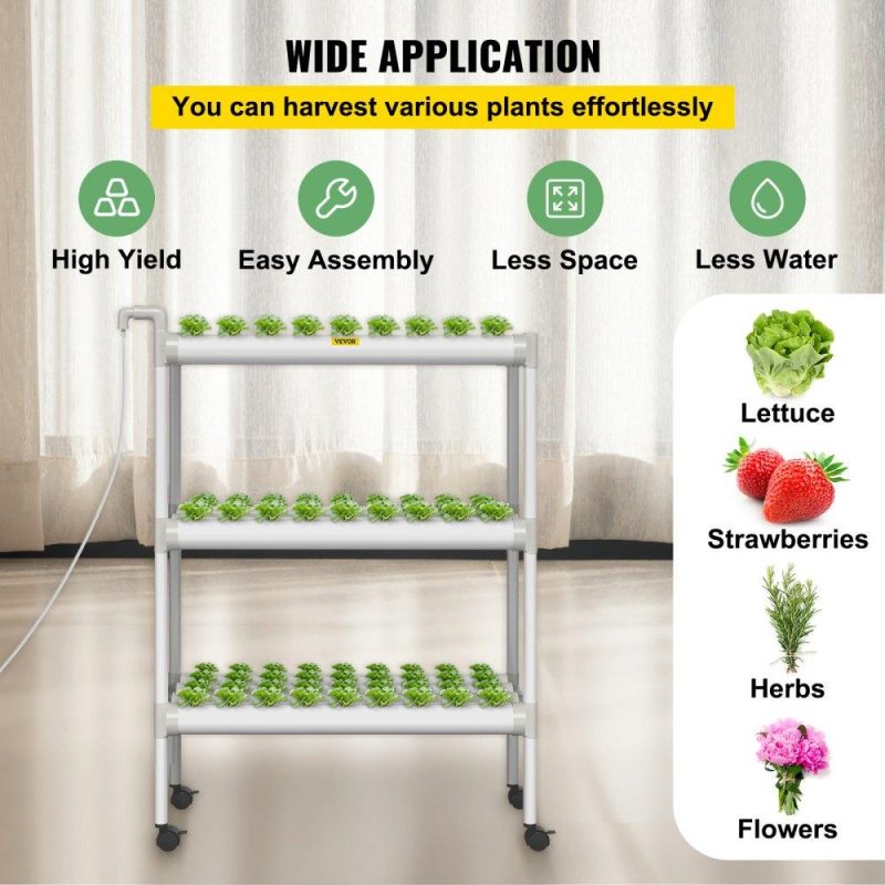 Hydroponics | Hydroponics Growing System, 108 Sites 12 Food-Grade PVC-U Pipes, 3 Layers Indoor Planting Kit with Water Pump, Timer, Nest Basket, Sponge, for Fruits, Vegetables, Herbs, White Hydroponics Hydroponics