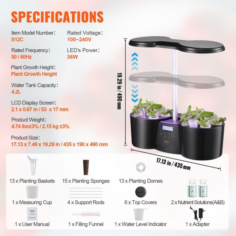 Hydroponics | Hydroponics Growing System, 12 Pods Indoor Growing System, Indoor Herb Garden with Full-Spectrum LED Grow Light, Indoor Gardening System Height Adjustable, 4.2L Water Tank, Auto Timer Hydroponics Hydroponics