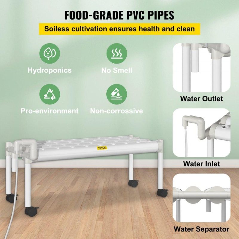 Hydroponics | Hydroponics Growing System, 36 Sites 4 Food-Grade PVC-U Pipes, 1 Layer Indoor Planting Kit with Water Pump, Timer, Nest Basket, Sponge for Fruits, Vegetables, Herb, White Hydroponics Hydroponics