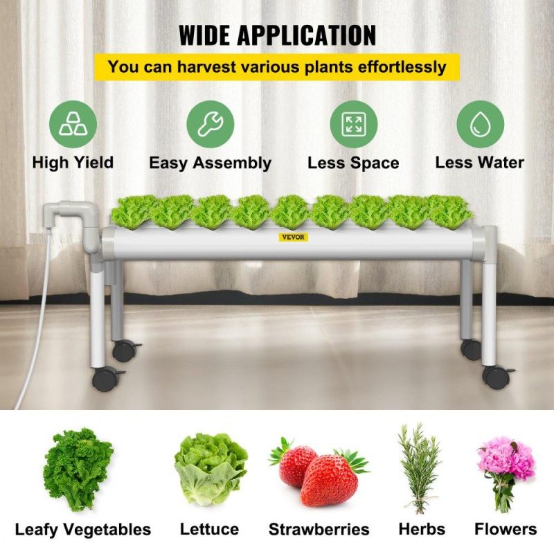 Hydroponics | Hydroponics Growing System, 36 Sites 4 Food-Grade PVC-U Pipes, 1 Layer Indoor Planting Kit with Water Pump, Timer, Nest Basket, Sponge for Fruits, Vegetables, Herb, White Hydroponics Hydroponics