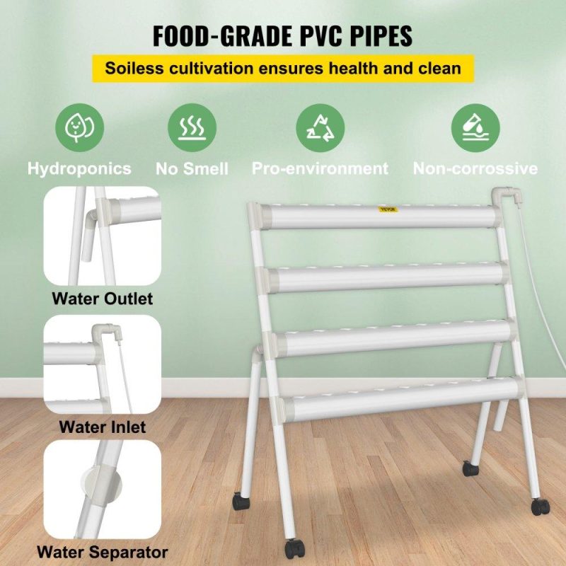 Hydroponics | Hydroponics Growing System, 36 Sites 4 Food-Grade PVC-U Pipes, 4 Layers Indoor Planting Kit with Water Pump, Timer, Nest Basket, Sponge for Fruits, Vegetables, Herb, White Hydroponics Hydroponics