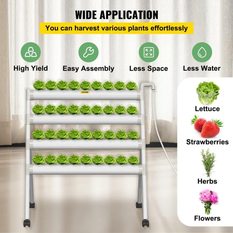 Hydroponics | Hydroponics Growing System, 36 Sites 4 Food-Grade PVC-U Pipes, 4 Layers Indoor Planting Kit with Water Pump, Timer, Nest Basket, Sponge for Fruits, Vegetables, Herb, White Hydroponics Hydroponics