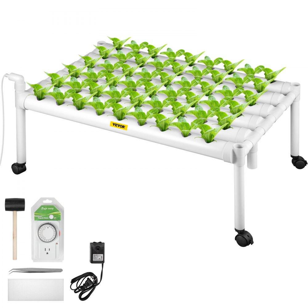 Hydroponics | Hydroponics Growing System, 54 Sites 6 Food-Grade PVC-U Pipes, 1 Layer Indoor Planting Kit with Water Pump, Timer, Nest Basket, Sponge for Fruits, Vegetables, Herb, White Hydroponics Hydroponics