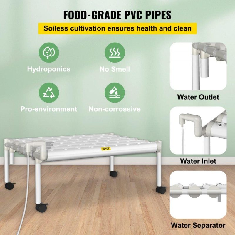 Hydroponics | Hydroponics Growing System, 54 Sites 6 Food-Grade PVC-U Pipes, 1 Layer Indoor Planting Kit with Water Pump, Timer, Nest Basket, Sponge for Fruits, Vegetables, Herb, White Hydroponics Hydroponics