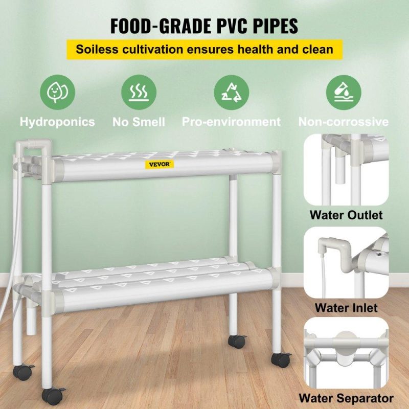 Hydroponics | Hydroponics Growing System, 54 Sites 6 Food-Grade PVC-U Pipes, 2 Layers Indoor Planting Kit with Water Pump, Timer, Nest Basket, Sponge for Fruits, Vegetables, Herb, White Lawn & Garden Hydroponics