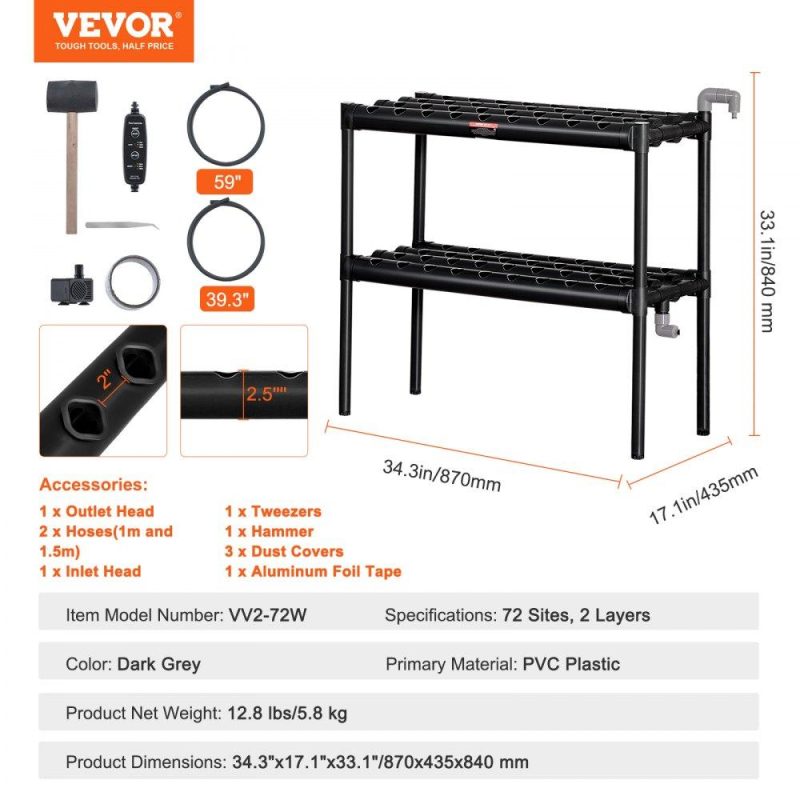 Hydroponics | Hydroponics Growing System 72 Sites 2-Layer Hydroponic Grow Kit PVC Pipes Hydroponics Hydroponics