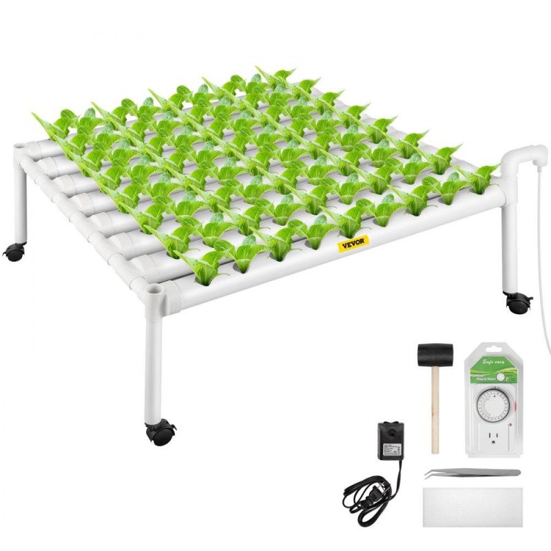 Hydroponics | Hydroponics Growing System, 72 Sites 8 Food-Grade PVC-U Pipes, 1 Layer Indoor Planting Kit with Water Pump, Timer, Nest Basket, Sponge for Fruits, Vegetables, Herb, White Hydroponics Hydroponics