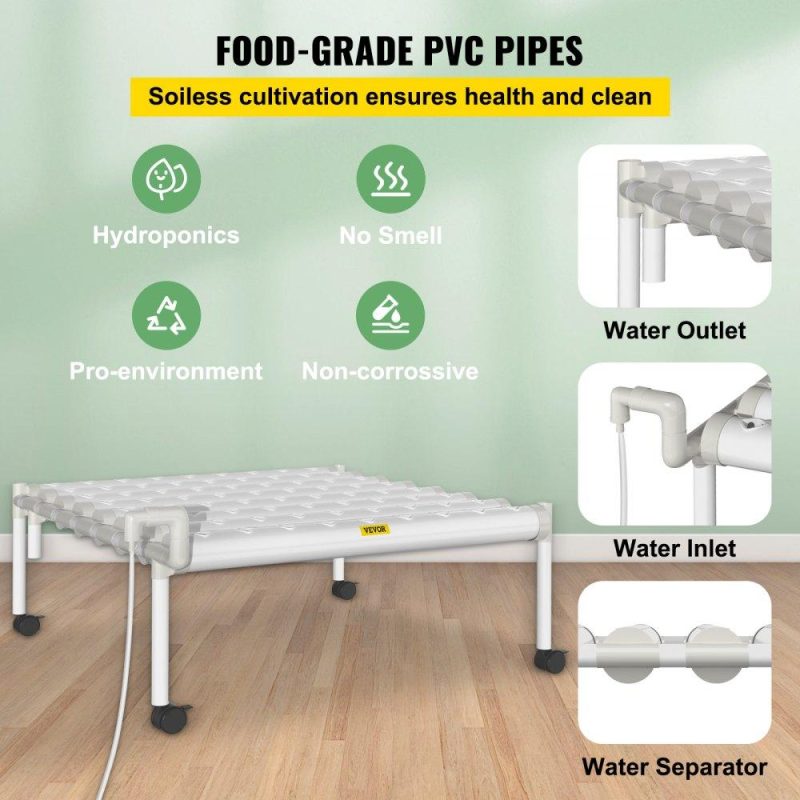 Hydroponics | Hydroponics Growing System, 72 Sites 8 Food-Grade PVC-U Pipes, 1 Layer Indoor Planting Kit with Water Pump, Timer, Nest Basket, Sponge for Fruits, Vegetables, Herb, White Hydroponics Hydroponics