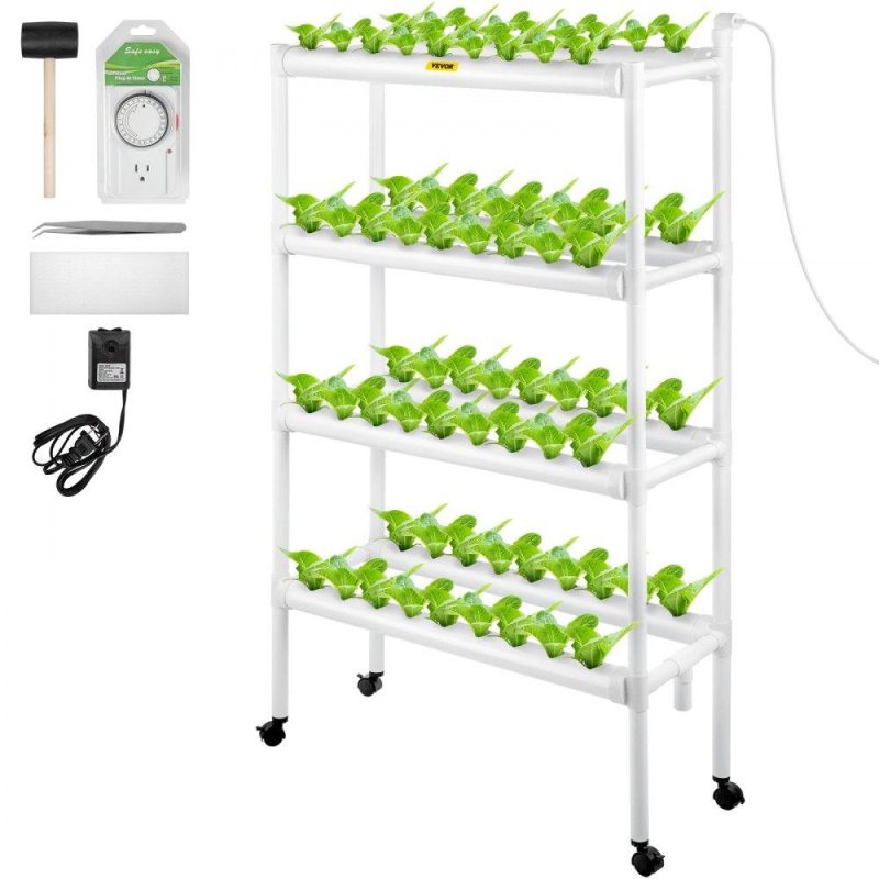 Hydroponics | Hydroponics Growing System, 72 Sites 8 Food-Grade PVC-U Pipes, 4 Layers Indoor Planting Kit with Water Pump, Timer, Nest Basket, Sponge, for Fruits, Vegetables, Herbs, White Hydroponics Hydroponics