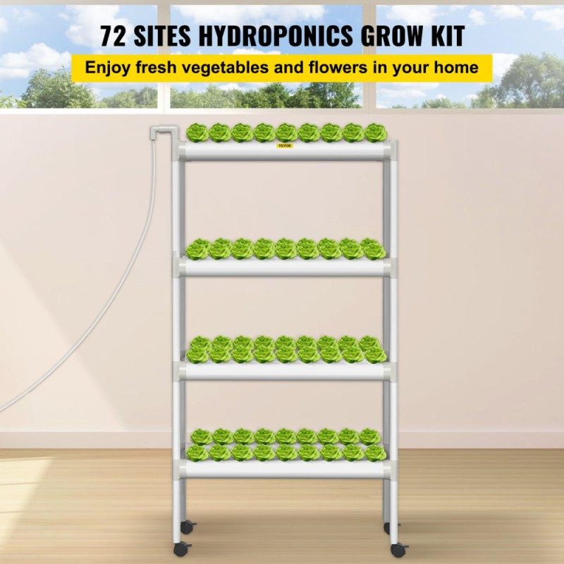 Hydroponics | Hydroponics Growing System, 72 Sites 8 Food-Grade PVC-U Pipes, 4 Layers Indoor Planting Kit with Water Pump, Timer, Nest Basket, Sponge, for Fruits, Vegetables, Herbs, White Hydroponics Hydroponics