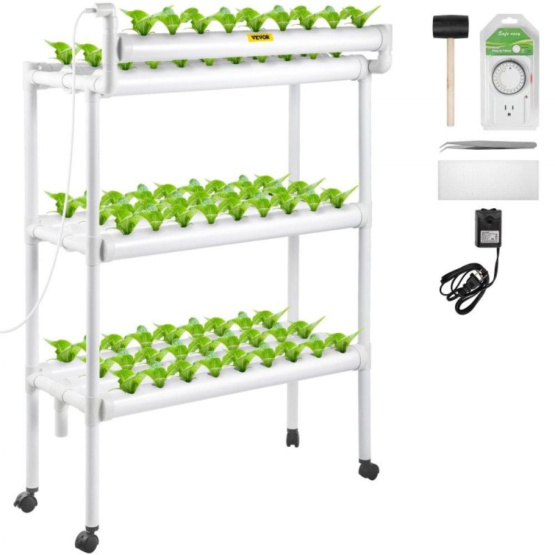 Hydroponics | Hydroponics Growing System, 90 Sites 10 Food-Grade PVC-U Pipes, 3 Layers Indoor Planting Kit with Water Pump, Timer, Nest Basket, Sponge, for Fruits, Vegetables, Herbs, White Hydroponics Hydroponics