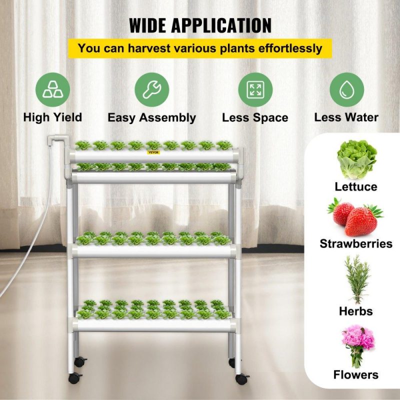 Hydroponics | Hydroponics Growing System, 90 Sites 10 Food-Grade PVC-U Pipes, 3 Layers Indoor Planting Kit with Water Pump, Timer, Nest Basket, Sponge, for Fruits, Vegetables, Herbs, White Hydroponics Hydroponics