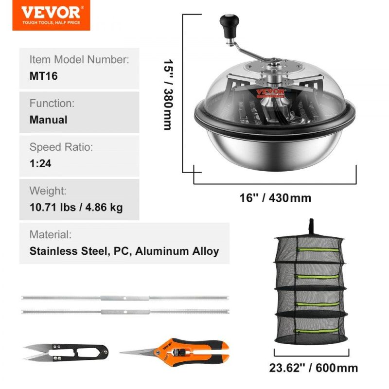 Hydroponics | Leaf Bowl Trimmer, 16” Trimmer Bowl, Manual Bud Trimmer with Stainless-Steel Blades for Twisted Spin Cut, Clear Visibility Dome, Foldable Herb Drying Rack and Hand Pruner Included Hydroponics Hydroponics