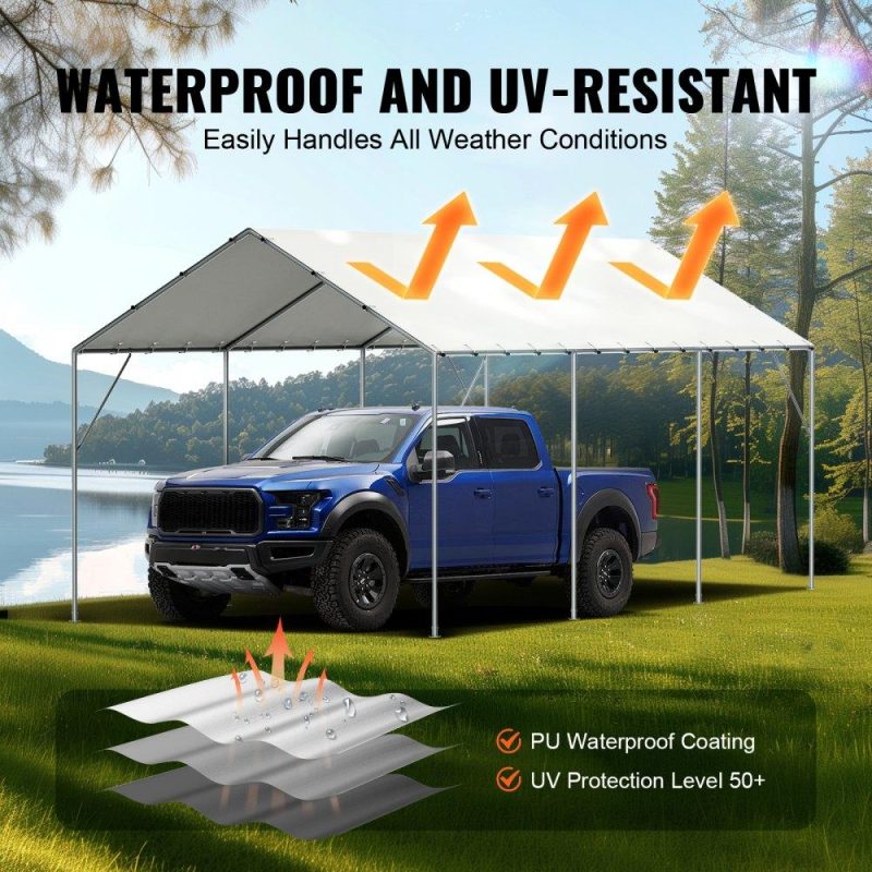 Landscaping & Shade | 10 x 20 ft Carport Replacement Canopy Cover, Garage Top Tent Shelter Tarp Heavy-Duty Waterproof & UV Protected, Easy Installation with 40 Ball Bungeess (Only Top Cover, Frame Not Include), White White Landscaping & Shade Landscaping & Shade