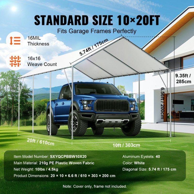 Landscaping & Shade | 10 x 20 ft Carport Replacement Canopy Cover, Garage Top Tent Shelter Tarp Heavy-Duty Waterproof & UV Protected, Easy Installation with 40 Ball Bungeess (Only Top Cover, Frame Not Include), White White Landscaping & Shade Landscaping & Shade