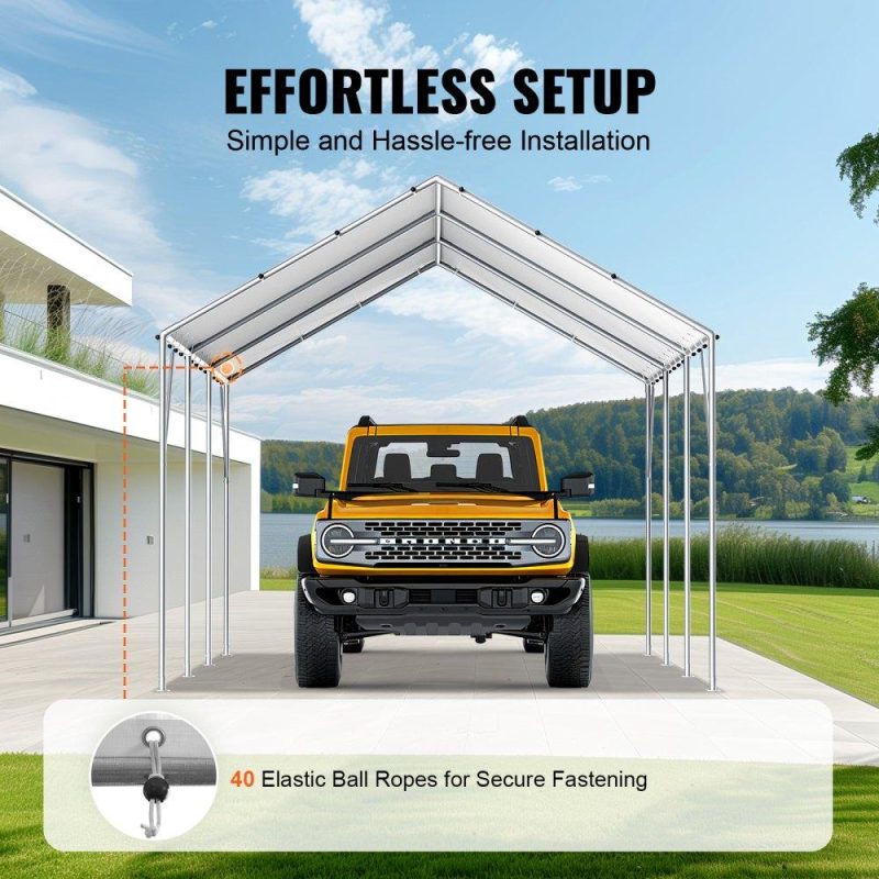 Landscaping & Shade | 10 x 20 ft Carport Replacement Canopy Cover, Garage Top Tent Shelter Tarp Heavy-Duty Waterproof & UV Protected, Easy Installation with 40 Ball Bungeess (Only Top Cover, Frame Not Include), White White Landscaping & Shade Landscaping & Shade