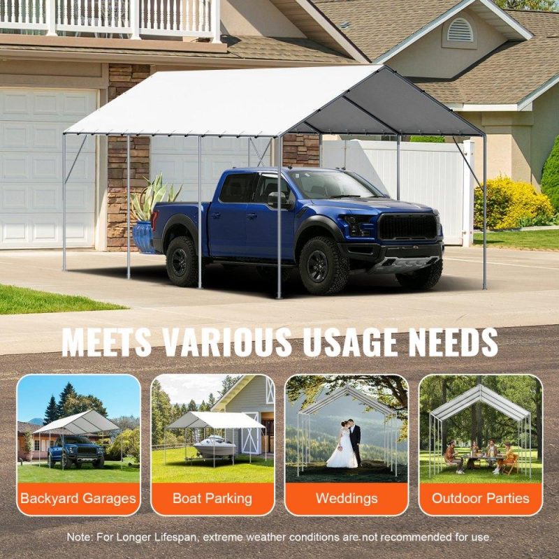 Landscaping & Shade | 10 x 20 ft Carport Replacement Canopy Cover, Garage Top Tent Shelter Tarp Heavy-Duty Waterproof & UV Protected, Easy Installation with 40 Ball Bungeess (Only Top Cover, Frame Not Include), White White Landscaping & Shade Landscaping & Shade