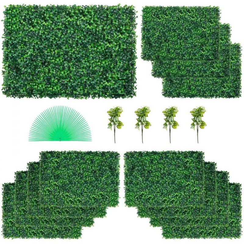 Landscaping & Shade | 12PCS 24″x16″ Grass Wall Panels for 32 SQ Feet, Boxwood Hedge Wall Panels, Artificial Grass Backdrop Wall 1.6″, Privacy Hedge Screen UV Protected for Outdoor Indoor Garden Fence Backyard Landscaping & Shade Landscaping & Shade