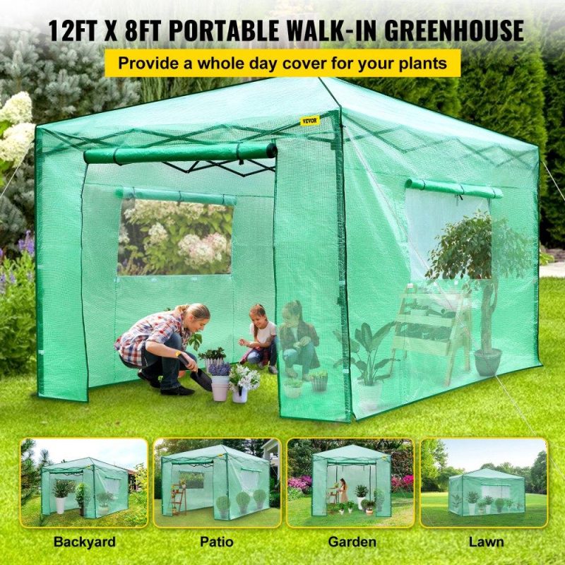 Landscaping & Shade | 12’x 8’x 8′ Pop-Up Greenhouse, Set Up in Minutes, Portable Greenhouse with Doors & Windows. High Strength PE Cover & Powder-Coated Steel Construction Landscaping & Shade Landscaping & Shade