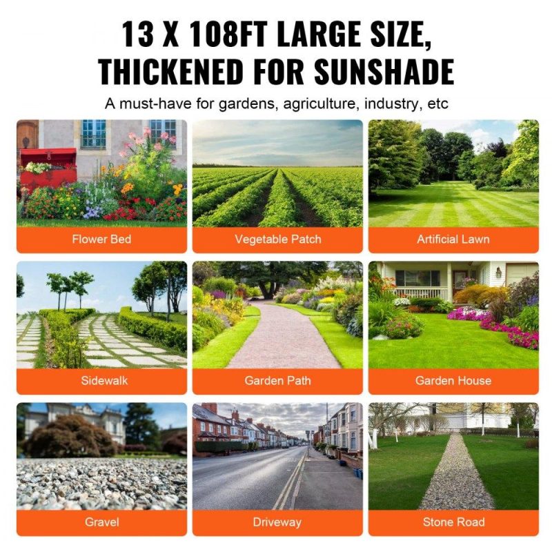 Landscaping & Shade | 13FTx108FT Premium Heavy Duty Weed Barrier Landscape Fabric, 5OZ Woven Geotextile Fabric Under Gravel, High Permeability for Weed Blocker Weed Mat, Driveway Fabric, Weed Control Garden Cloth Landscaping & Shade Landscaping & Shade