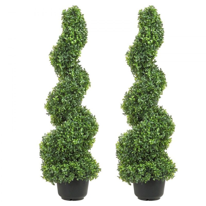 Landscaping & Shade | 2 pcs. Artificial Boxwood Tower Topiary Spiral Artificial Plant 122cm high Decorative Plant Green Plastic PE Iron Topiary Plants incl. 10 pcs. Replacement Leaves Landscaping & Shade Landscaping & Shade