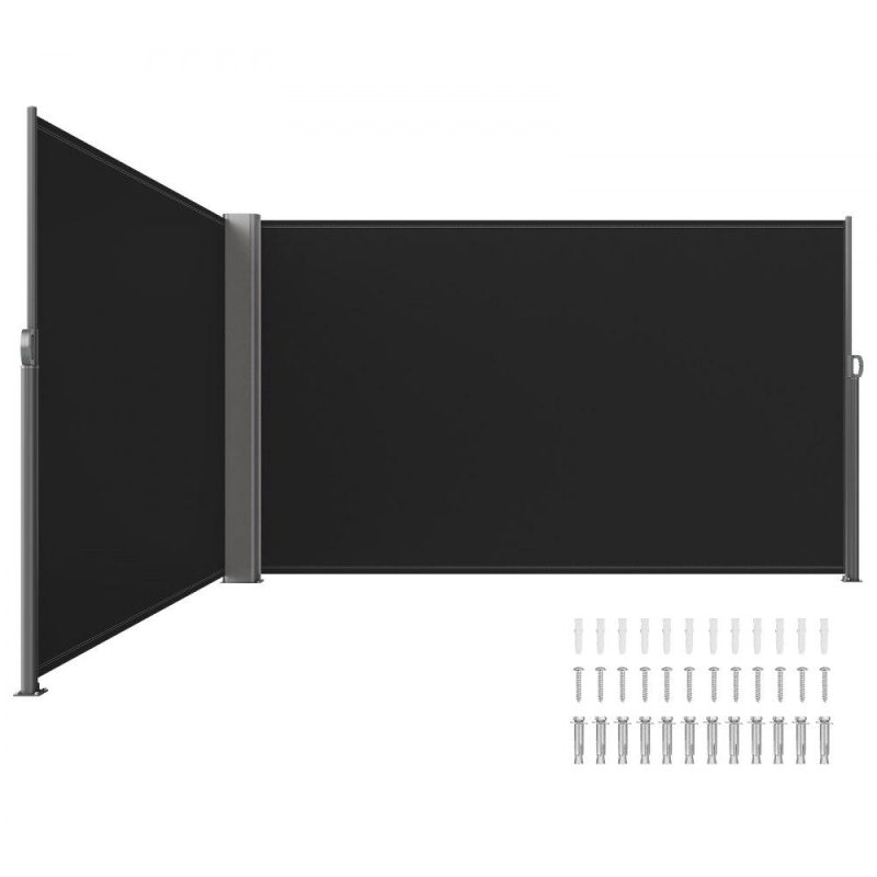 Landscaping & Shade | 236″ x 71″Black Retractable Awnig-Rugged Full Aluminum Rust-Proof Patio Sunshine Privacy Divider Wind Screen. Longer Service Life, Suitable for Courtyard, Roof Terraces and Pools Black Landscaping & Shade Black