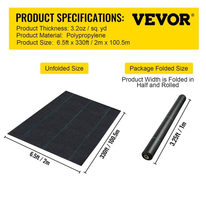 Landscaping & Shade | 6.5FTx330FT Premium Weed Barrier Fabric Heavy Duty 3.2OZ, Woven Weed Control Fabric, High Permeability Good for Flower Bed, Geotextile Fabric for Underlayment, Polyethylene Ground Cover Landscaping & Shade Landscaping & Shade