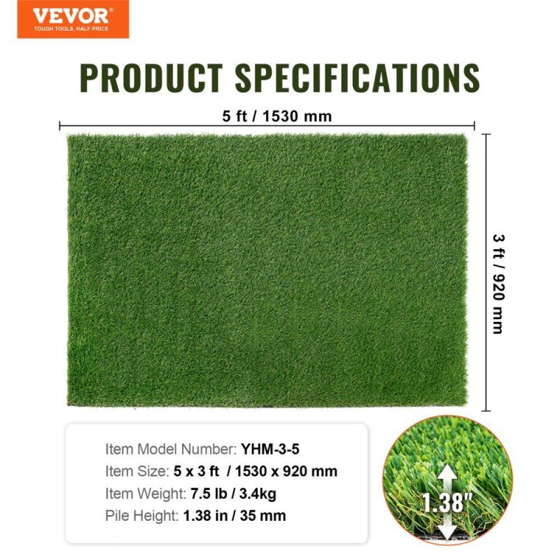 Landscaping & Shade | Artifical Grass, 3 x 5 ft Rug Green Turf, 1.38″ Fake Door Mat Outdoor Patio Lawn Decoration, Easy to Clean with Drainage Holes, Perfect For Multi-Purpose Home Indoor Entryway Scraper Dog Mats Landscaping & Shade Landscaping & Shade