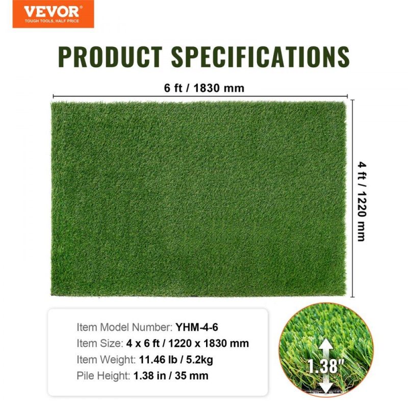 Landscaping & Shade | Artifical Grass, 4 x 6 ft Rug Green Turf, 1.38″Fake Door Mat Outdoor Patio Lawn Decoration, Easy to Clean with Drainage Holes, Perfect For Multi-Purpose Home Indoor Entryway Scraper Dog Mats Landscaping & Shade Landscaping & Shade