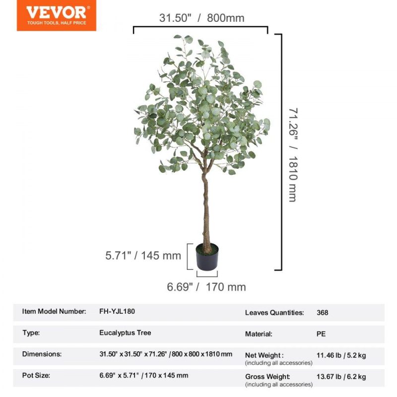 Landscaping & Shade | Artificial Eucalyptus Tree, 6 FT Tall Faux Plant, Secure PE Material & Anti-Tip Tilt Protection Low-Maintenance Plant, Lifelike Green Fake Potted Tree for Home Office Decor Indoor Outdoor Landscaping & Shade Landscaping & Shade