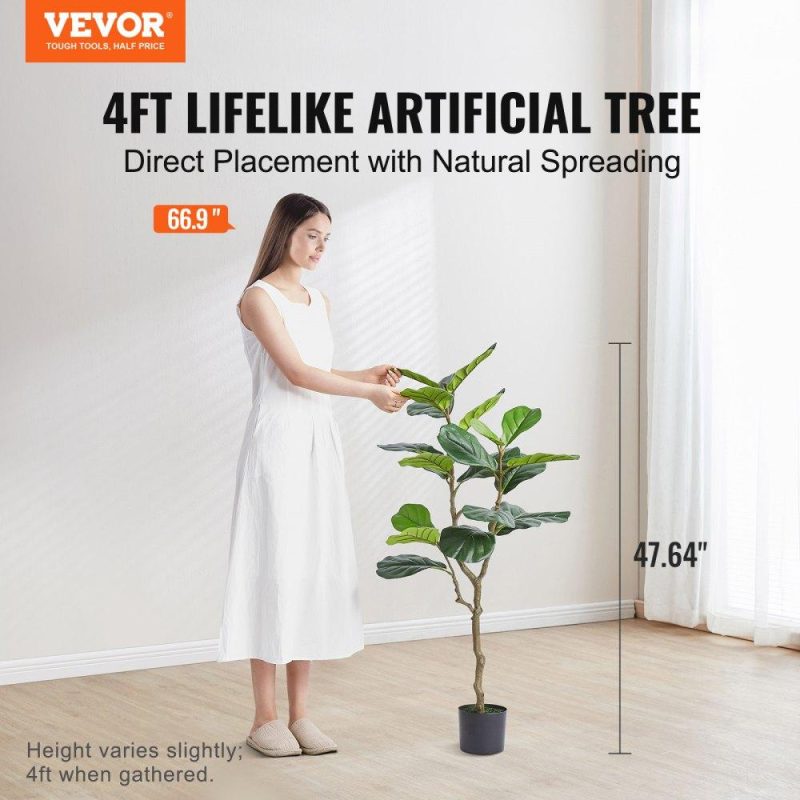 Landscaping & Shade | Artificial Fiddle Leaf Fig Tree, 4 FT, Secure PE Material & Anti-Tip Tilt Protection Low-Maintenance Faux Plant, Lifelike Green Fake Potted Tree for Home Office Warehouse Decor Indoor Outdoor Landscaping & Shade Landscaping & Shade