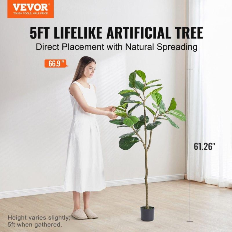 Landscaping & Shade | Artificial Fiddle Leaf Fig Tree, 5 FT, Secure PE Material & Anti-Tip Tilt Protection Low-Maintenance Faux Plant, Lifelike Green Fake Potted Tree for Home Office Warehouse Decor Indoor Outdoor Landscaping & Shade Landscaping & Shade