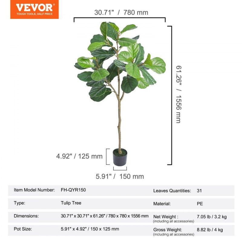 Landscaping & Shade | Artificial Fiddle Leaf Fig Tree, 5 FT, Secure PE Material & Anti-Tip Tilt Protection Low-Maintenance Faux Plant, Lifelike Green Fake Potted Tree for Home Office Warehouse Decor Indoor Outdoor Landscaping & Shade Landscaping & Shade