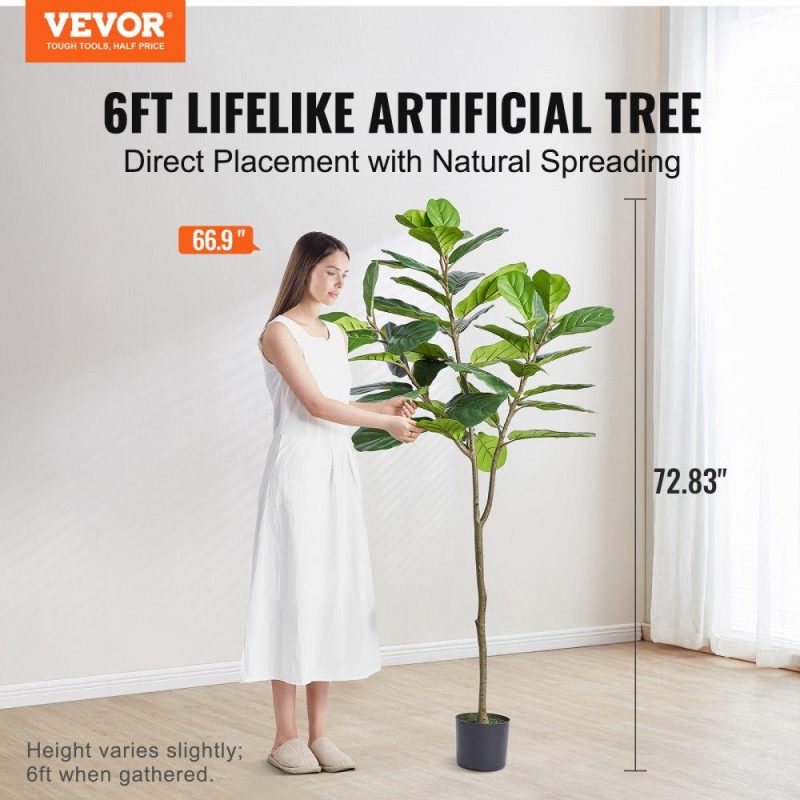 Landscaping & Shade | Artificial Fiddle Leaf Fig Tree, 6 FT, Secure PE Material & Anti-Tip Tilt Protection Low-Maintenance Faux Plant, Lifelike Green Fake Potted Tree for Home Office Warehouse Decor Indoor Outdoor Landscaping & Shade Landscaping & Shade