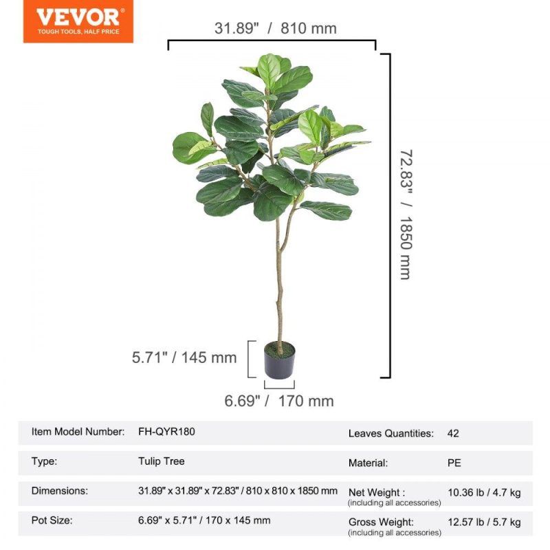 Landscaping & Shade | Artificial Fiddle Leaf Fig Tree, 6 FT, Secure PE Material & Anti-Tip Tilt Protection Low-Maintenance Faux Plant, Lifelike Green Fake Potted Tree for Home Office Warehouse Decor Indoor Outdoor Landscaping & Shade Landscaping & Shade