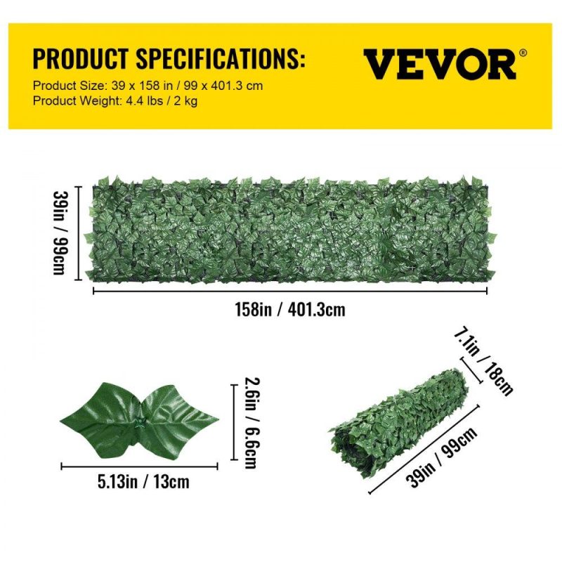 Landscaping & Shade | Artificial Ivy Privacy Fence Screen, 39″x158″ Ivy Fence, PP Faux Ivy Leaf Artificial Hedges Fence, Faux Greenery Outdoor Privacy Panel Decoration for Garden, Decor, Balcony, Patio, Indoor Landscaping & Shade Landscaping & Shade