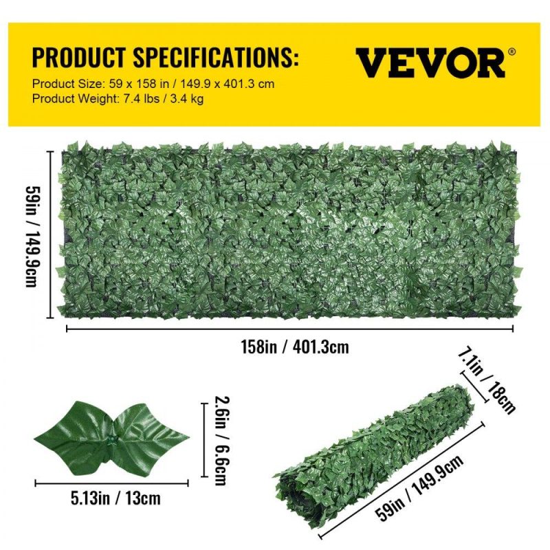 Landscaping & Shade | Artificial Ivy Privacy Fence Screen, 59″x158″ Ivy Fence, PP Faux Ivy Leaf Artificial Hedges Fence, Faux Greenery Outdoor Privacy Panel Decoration for Garden, Decor, Balcony, Patio, Indoor Landscaping & Shade Landscaping & Shade