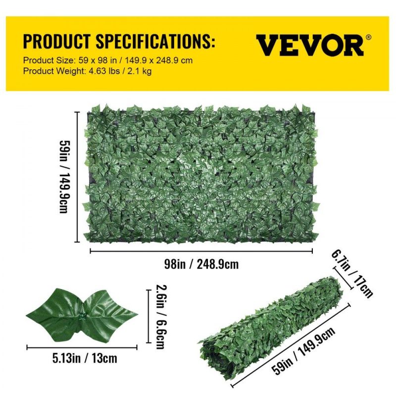 Landscaping & Shade | Artificial Ivy Privacy Fence Screen, 59″x98″ Ivy Fence, PP Faux Ivy Leaf Artificial Hedges Fence, Faux Greenery Outdoor Privacy Panel Decoration for Garden, Decor, Balcony, Patio, Indoor Landscaping & Shade Landscaping & Shade