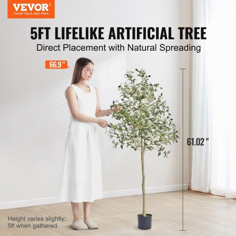 Landscaping & Shade | Artificial Olive Tree, 5 FT Tall Faux Plant, Secure PE Material & Anti-Tip Tilt Protection Low-Maintenance Plant, Lifelike Green Fake Potted Tree for Home Office Warehouse Decor Indoor Outdoor Landscaping & Shade