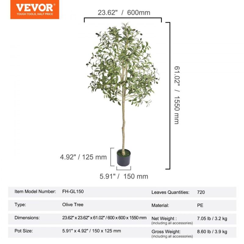 Landscaping & Shade | Artificial Olive Tree, 5 FT Tall Faux Plant, Secure PE Material & Anti-Tip Tilt Protection Low-Maintenance Plant, Lifelike Green Fake Potted Tree for Home Office Warehouse Decor Indoor Outdoor Landscaping & Shade