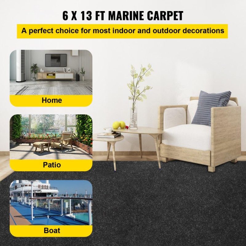 Landscaping & Shade | Boat Carpet, 6 ft x 13.1 ft Marine Carpet for Boats, Waterproof Black Indoor Outdoor Carpet with Marine Backing Anti-Slide Marine Grade Boat Carpet Cuttable Easy to Clean Patio Rugs Deck Rug Landscaping & Shade Landscaping & Shade